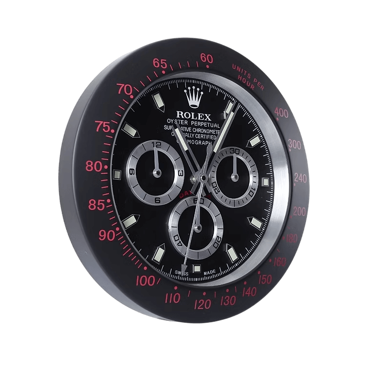 Daytona Wall Clock - Black Dial & Red Glasses