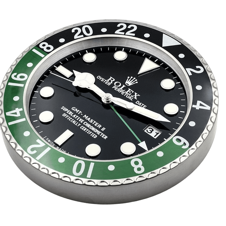 Rolex-Inspired GMT Master II Wall Clock – Black & Green Luxury Statement (35cm)