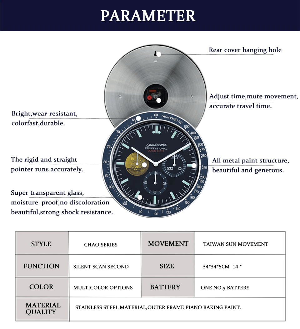 Luxury Wall Clock inspired by Omega Speedmaster – Elegant & Precise Design