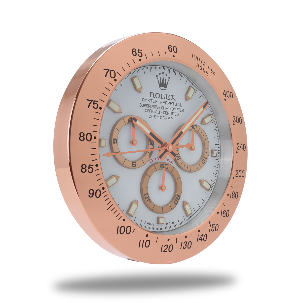 Daytona Wall Clock - Rose Gold and White.