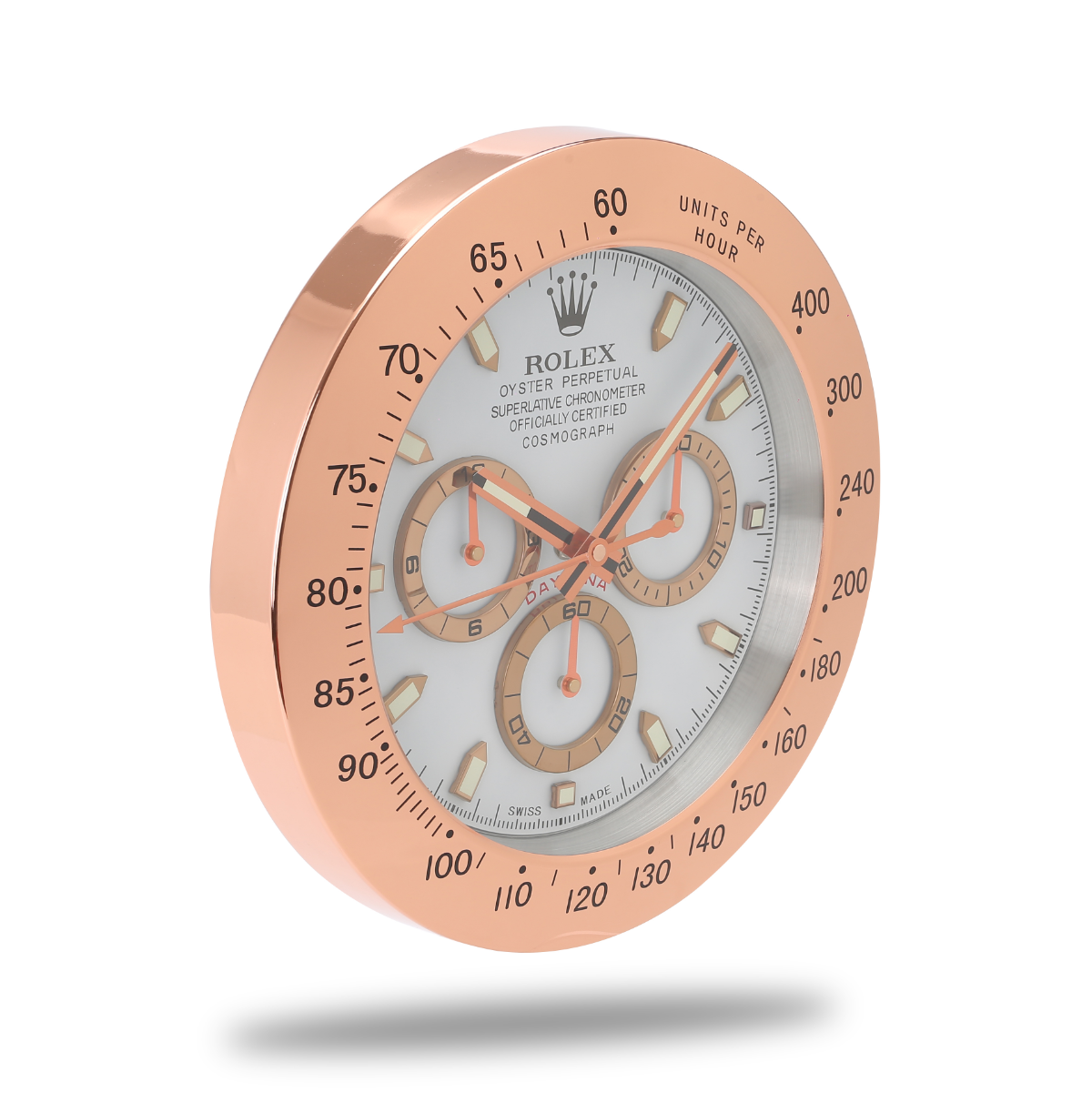 Daytona Wall Clock - Rose Gold and White.