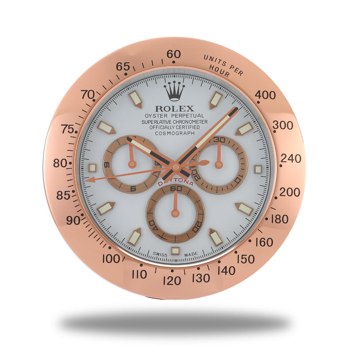 Daytona Wall Clock - Rose Gold and White.