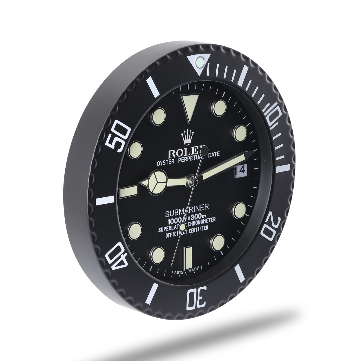 Submariner Wall Clock - All Black Design, Silent Quartz Movement