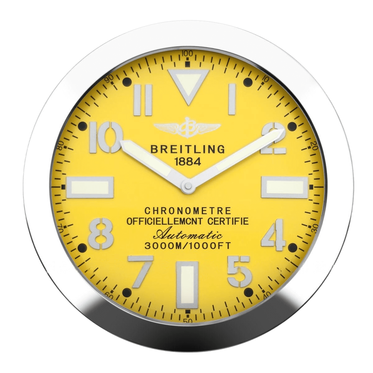 🟡 Horloge Murale Breitling Jaune – Style Aviation 3000M/1000FT