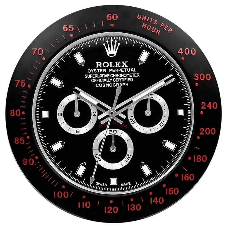 Daytona Wall Clock - Black Dial & Red Glasses