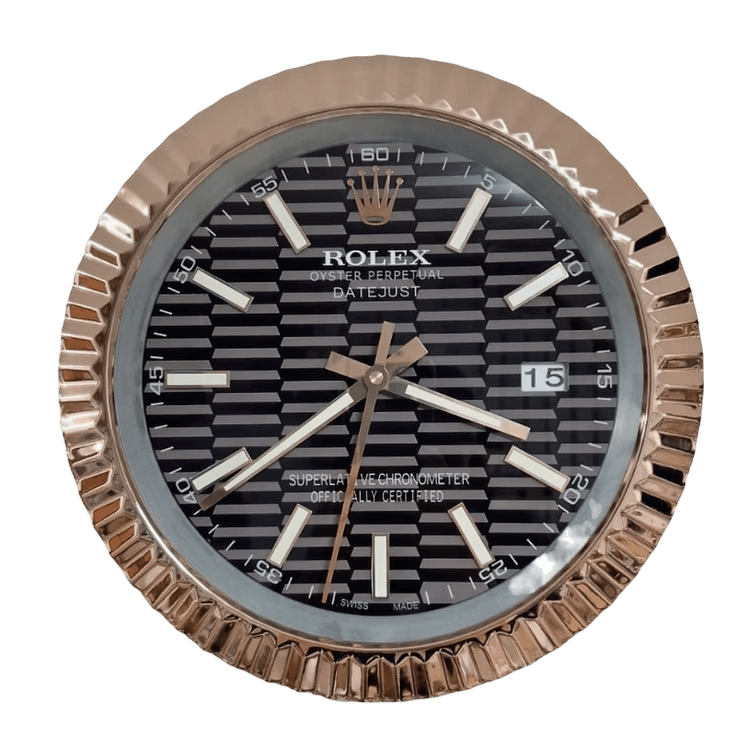 Datejust Luxury Wall Clock - Rose Gold & Black Structured Dial