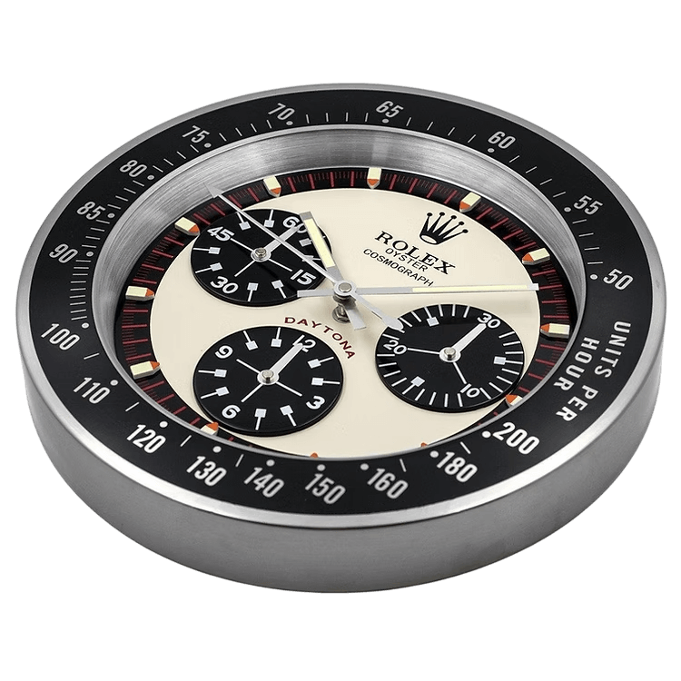 Daytona Paul Newman Wall Clock - Vintage White & Black Design