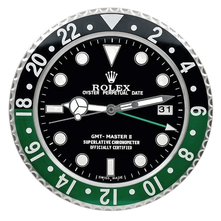 Rolex-Inspired GMT Master II Wall Clock – Black & Green Luxury Statement (35cm)