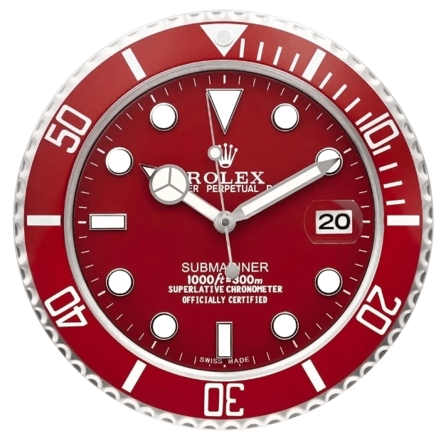 Rolex Submariner Red Wall Clock - Maritime Elegance and Accuracy