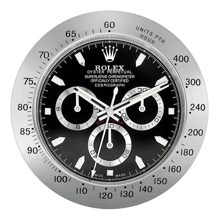 Daytona Silver and Black Wall Clock - Elegance and