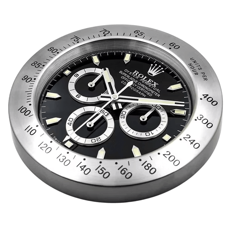 Daytona Silver and Black Wall Clock - Elegance and