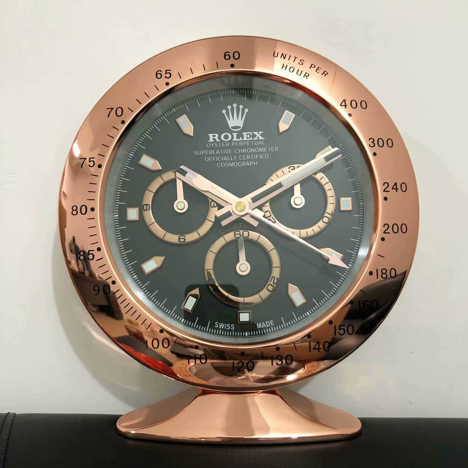 Daytona Table Clock - Rose Gold Black