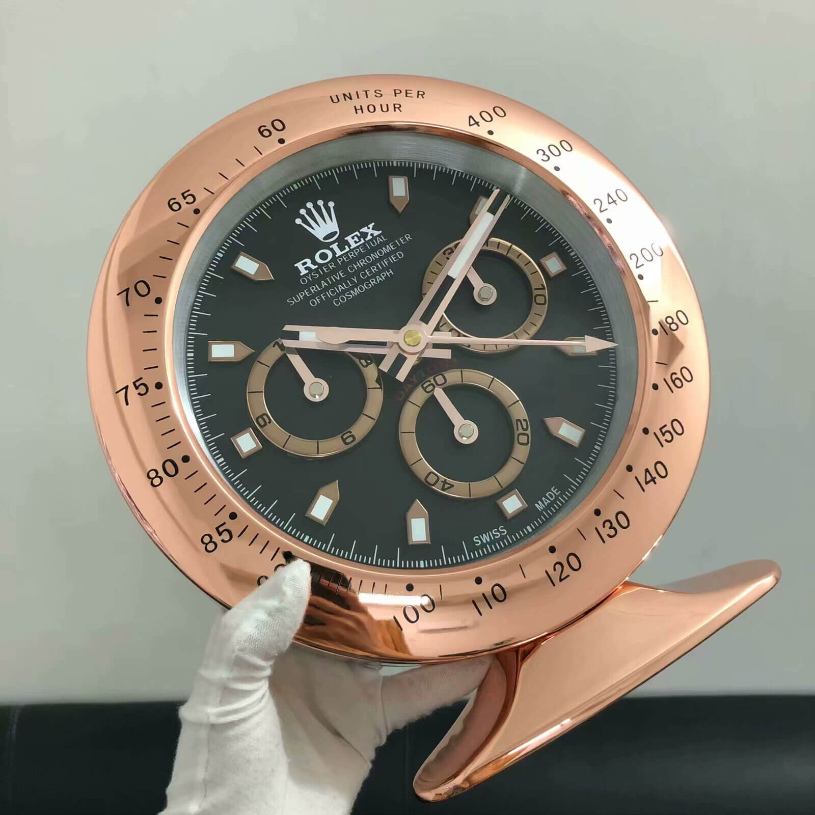 Daytona Table Clock - Rose Gold Black