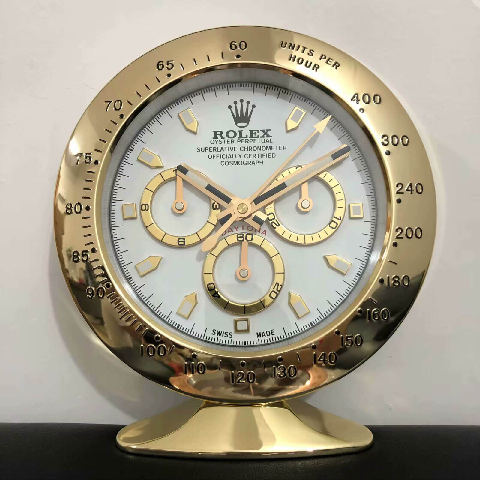 Daytona Table Clock - Gold White