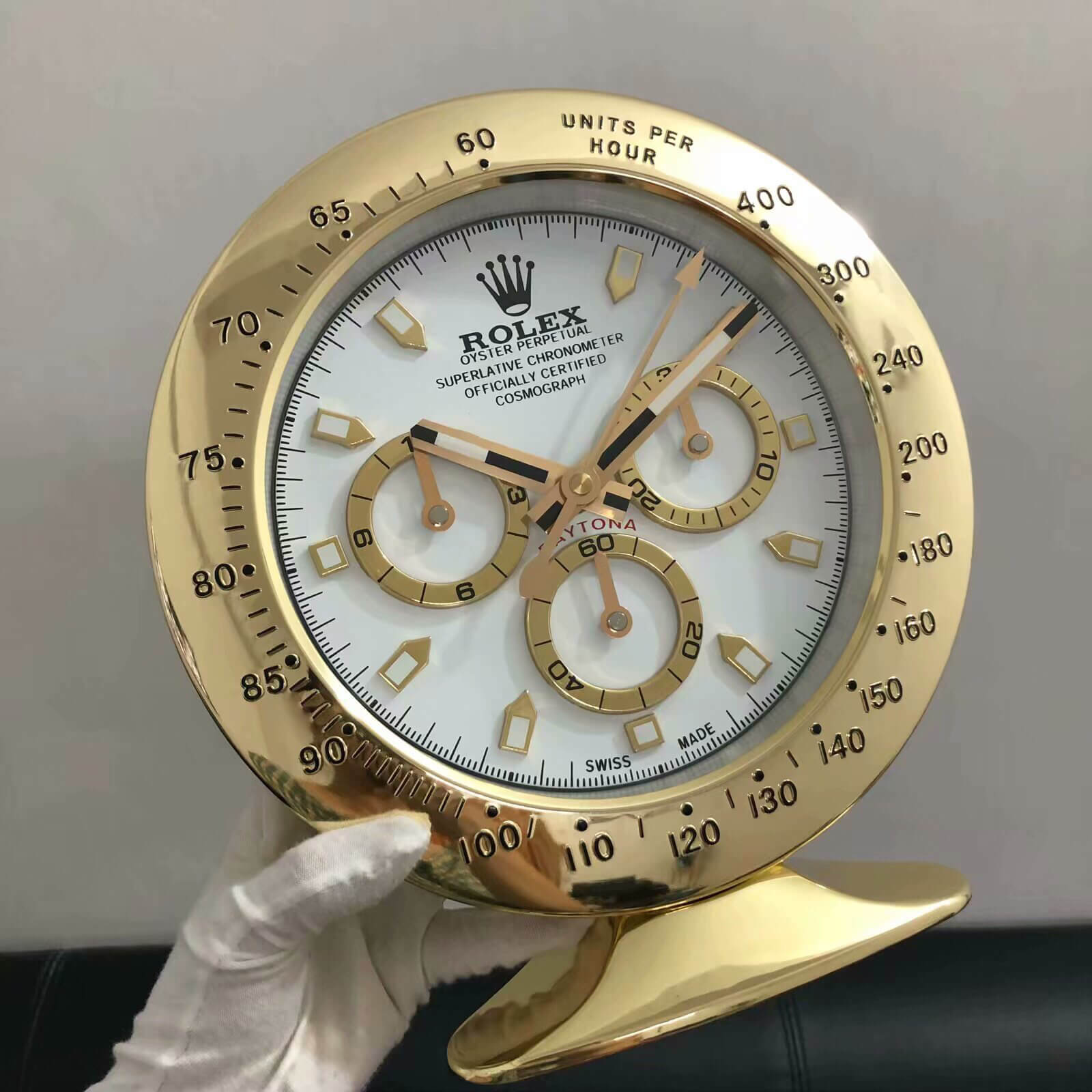 Daytona Table Clock - Gold White