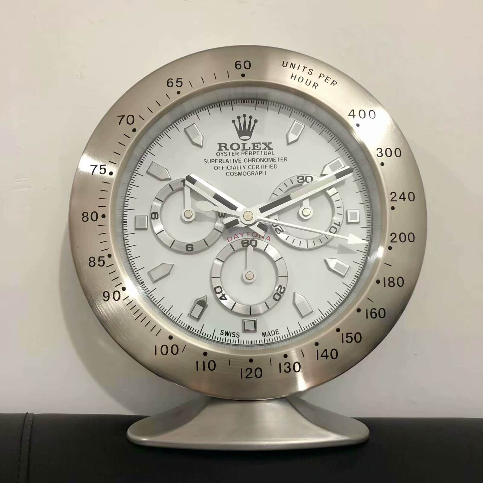 Daytona Table Clock - Sliver White