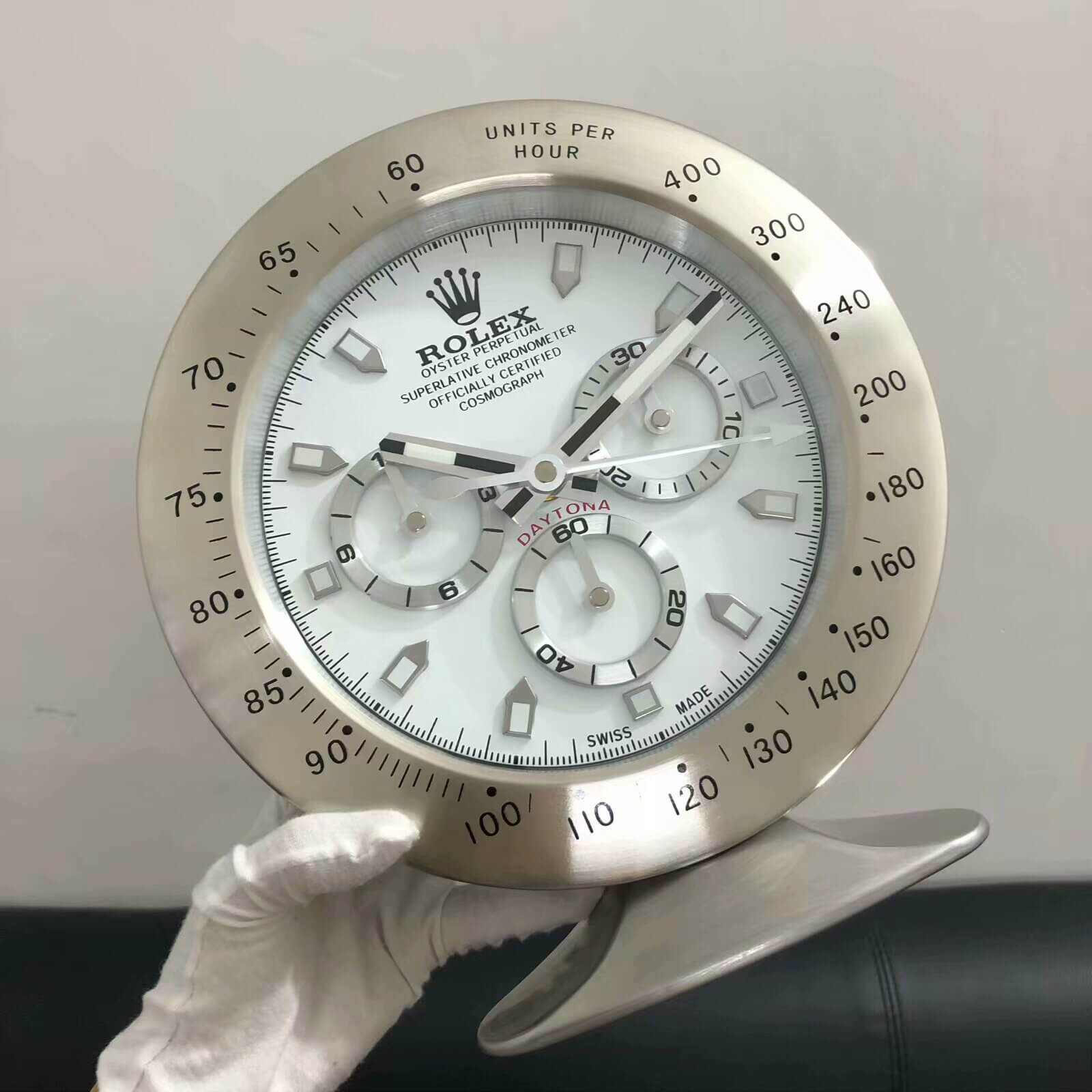 Daytona Table Clock - Sliver White