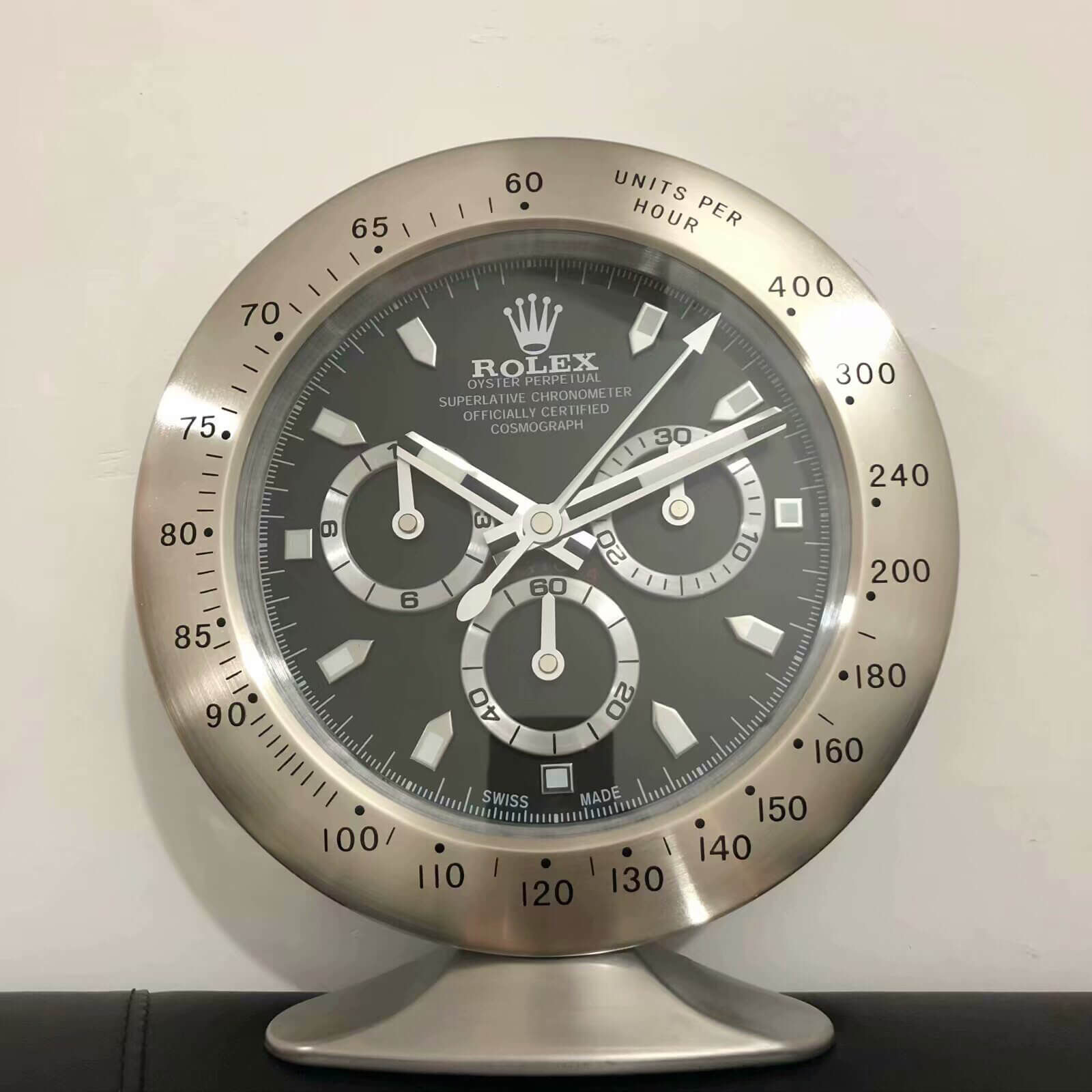 Daytona Table Clock - Sliver Black