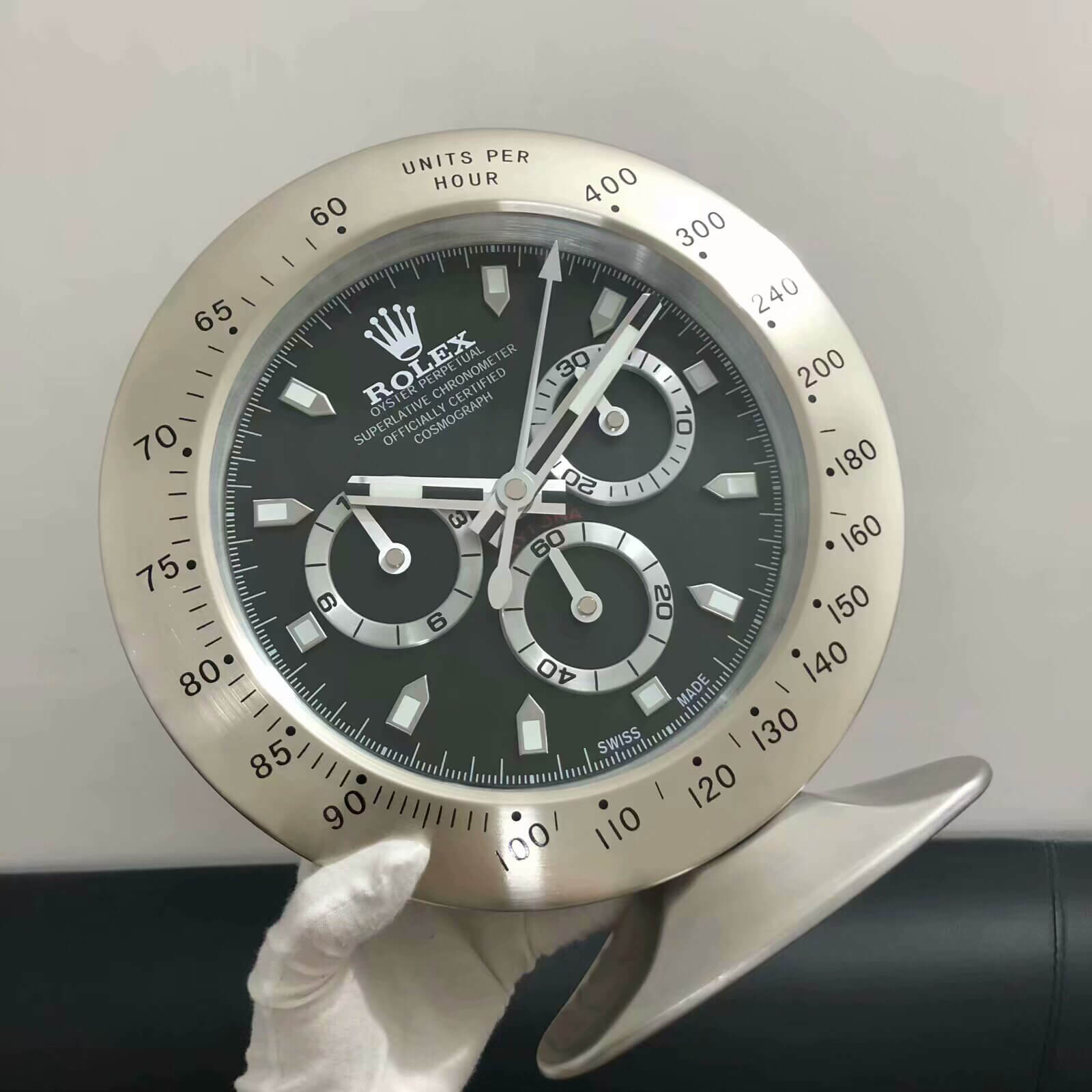 Daytona Table Clock - Sliver Black