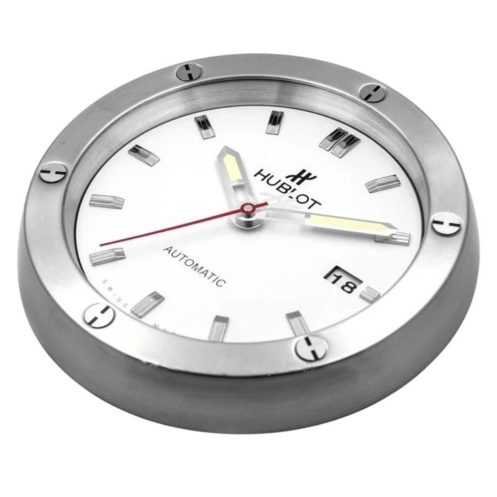 🕰️ Horloge Murale Hublot Silver & White – Minimalisme Luxueux et Élégance Intemporelle