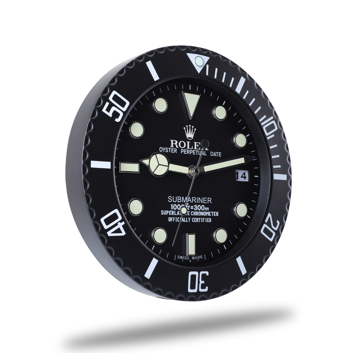 Submariner Wall Clock - All Black Design, Silent Quartz Movement