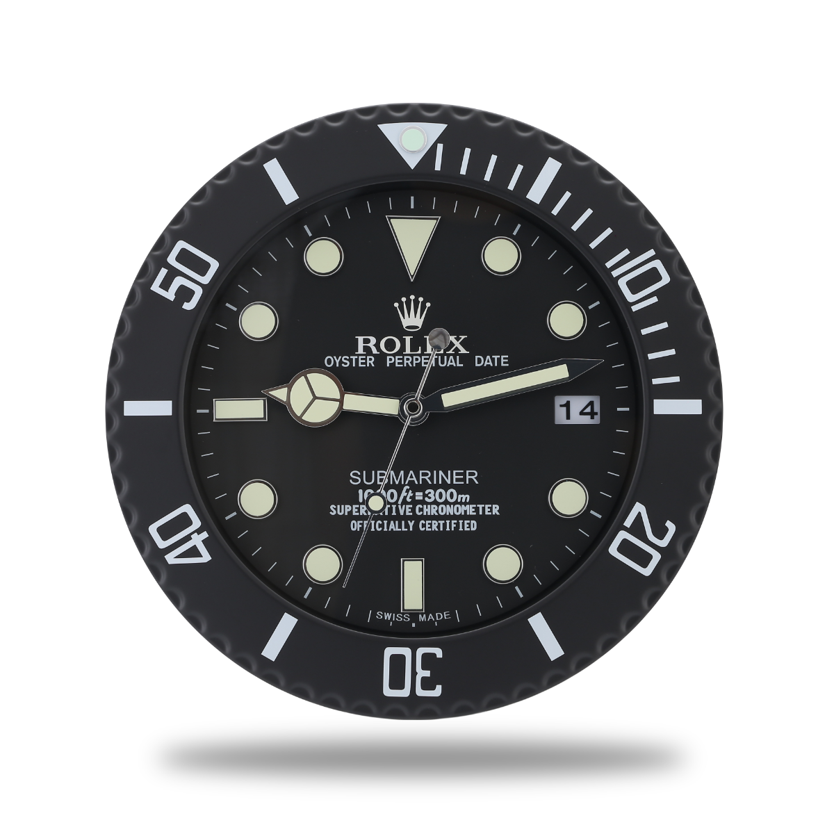Submariner Wall Clock - All Black Design, Silent Quartz Movement